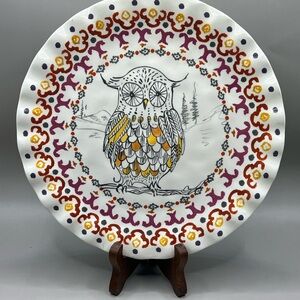 Anthropologie Owl Plate Tula Earthenware Forest Fable 8.25”